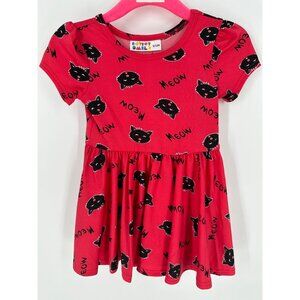 Dotdotsmile Girls Dress Size 6/12 Months Dark Pink with Black Cats Print NWT